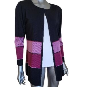 224. Misook Black and Pink Open Front Cardigan - Size Small